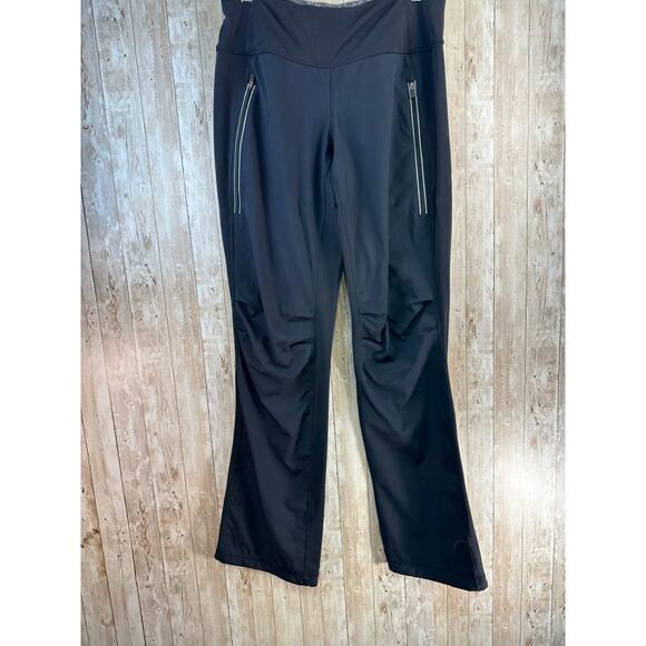 Lululemon Run Free Athletic Leggings Womens SZ‎ 8 Black Ruched Mid Rise Stretch - Picture 1 of 7